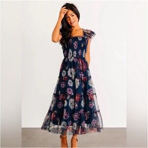 Baltic Born Floral Midi Dress - Navy and Purple